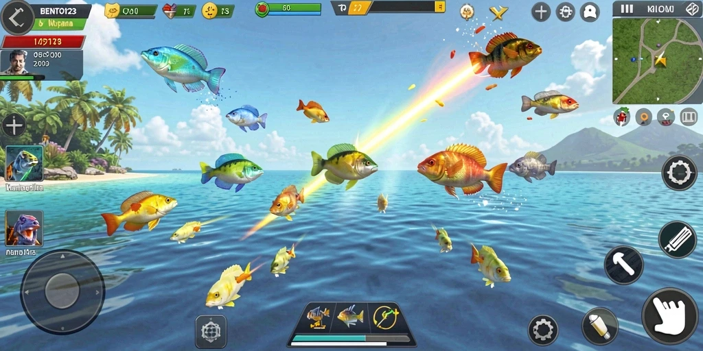 Screenshot gameplay BENTO123 menunjukkan serunya menembak ikan.
