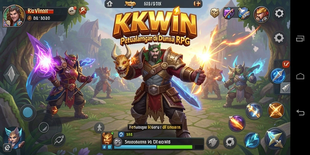 Screenshot <strong>KKWIN</strong> menampilkan aksi pertempuran seru dengan karakter yang berjuang melawan musuh.