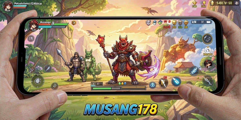 Tangkapan layar MUSANG178 yang menunjukkan aksi karakter anime yang seru.