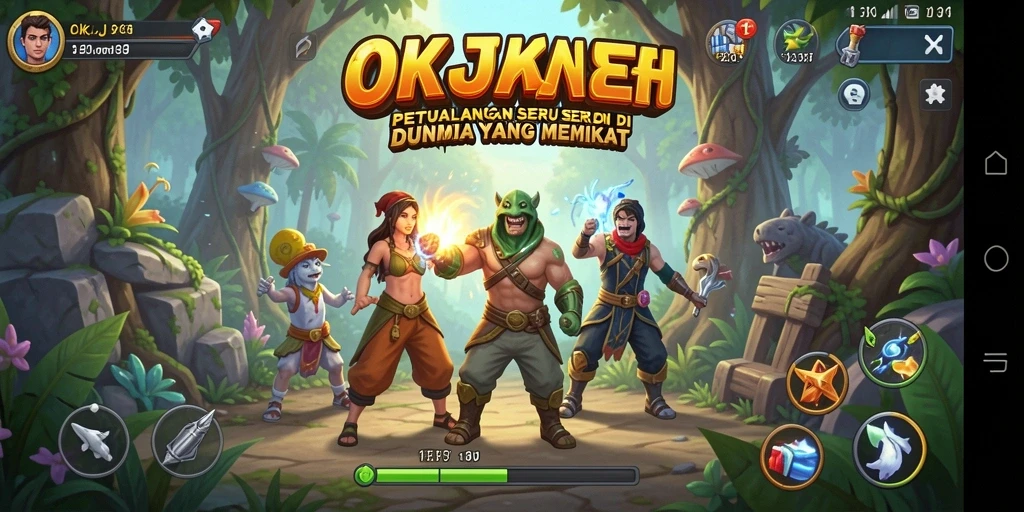 Screenshot utama OKJKT menampilkan karakter dalam aksi epik di dunia petualangan.