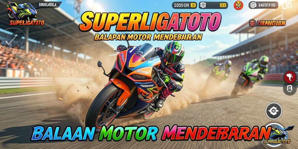 Gameplay SUPERLIGATOTO menampilkan balapan motor yang seru dan kompetitif.